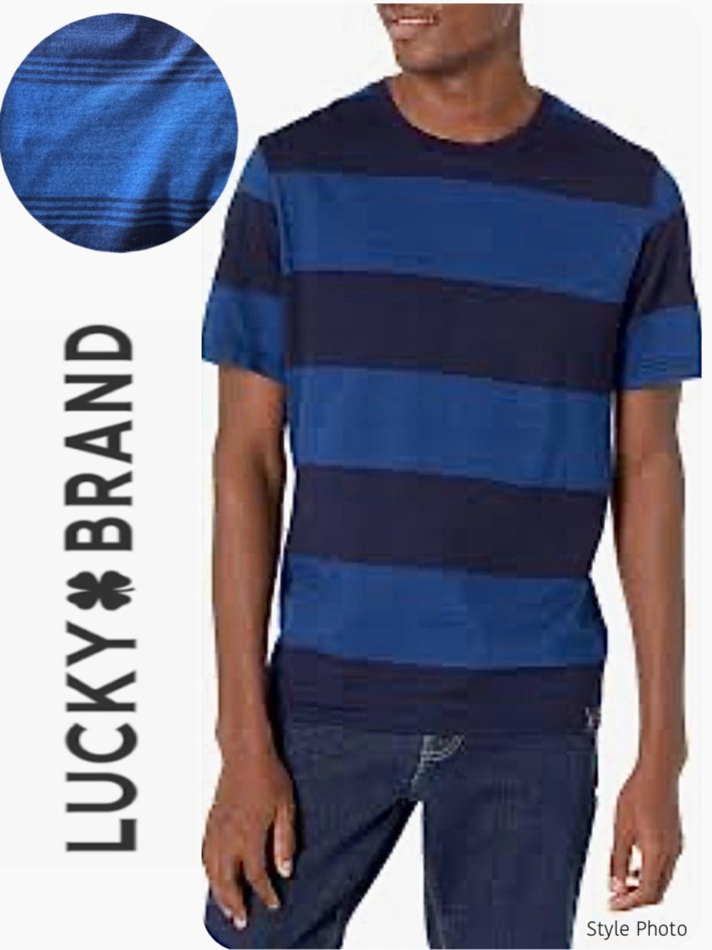 Lucky Brand Men’s T-shirt 100% Cotton Blue Striped Short Sleeve XXL